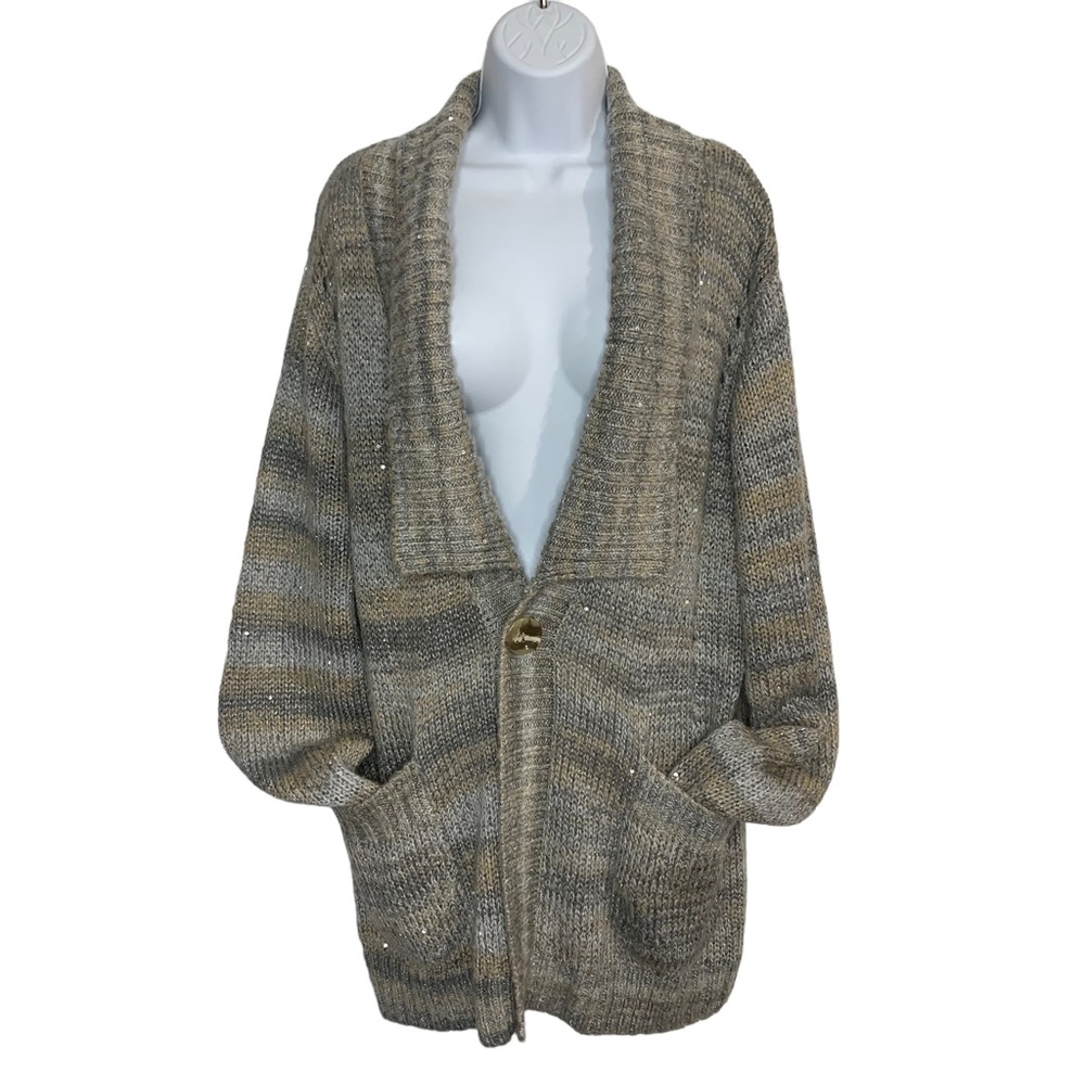 BOSTON PROPER Metallic Thread Button Up Cardigan Sz XL